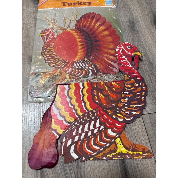 Vintage Thanksgiving Honeycomb Decorations Set - Pilgrims Corn & Turkeys By Pape - Picture 12 of 16